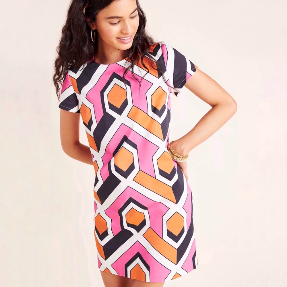 Anthropologie Pink and Orange Geometric Mini Dress